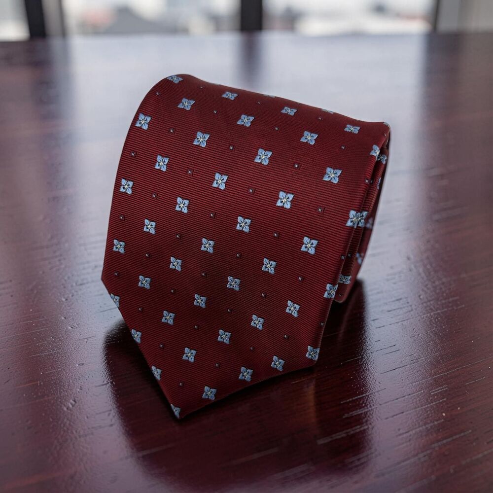 Brooks Brothers 346 Silk Tie Red Blue Geometric Neat Pattern 59.5"x 3.5"